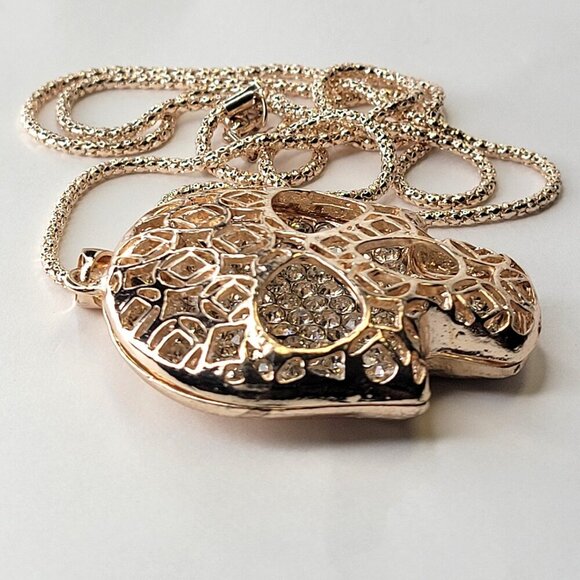 Large Crystallized Golden Skull Pendant Necklace - Picture 3 of 12